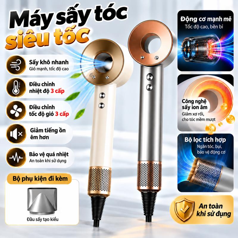 Máy sấy tóc Hair Dryer ion âm tốc độ cao 2 chiều nóng lạnh | sấy nhanh | bảo vệ tóc | Tặng kèm móc treo và đầu sấy tạo kiểu