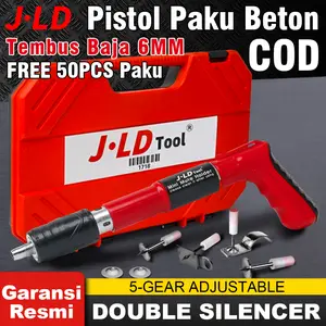 JLD Pistol Paku Beton Manual SENYAP Tembus Baja 6mm, 5 Level, FREE 50 Paku & Safety Gear, Tanpa Listrik, Ringan 620g, Cocok untuk Pasang AC/CCTV/Pipa alat  paku  tembak Kayu Kuat Plastik