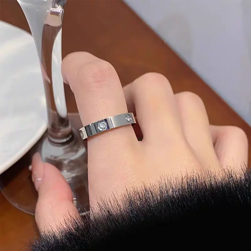 Cincin 6 diamond ring berlian warna silver titanium berkualitas anti luntur simple elegant stylish