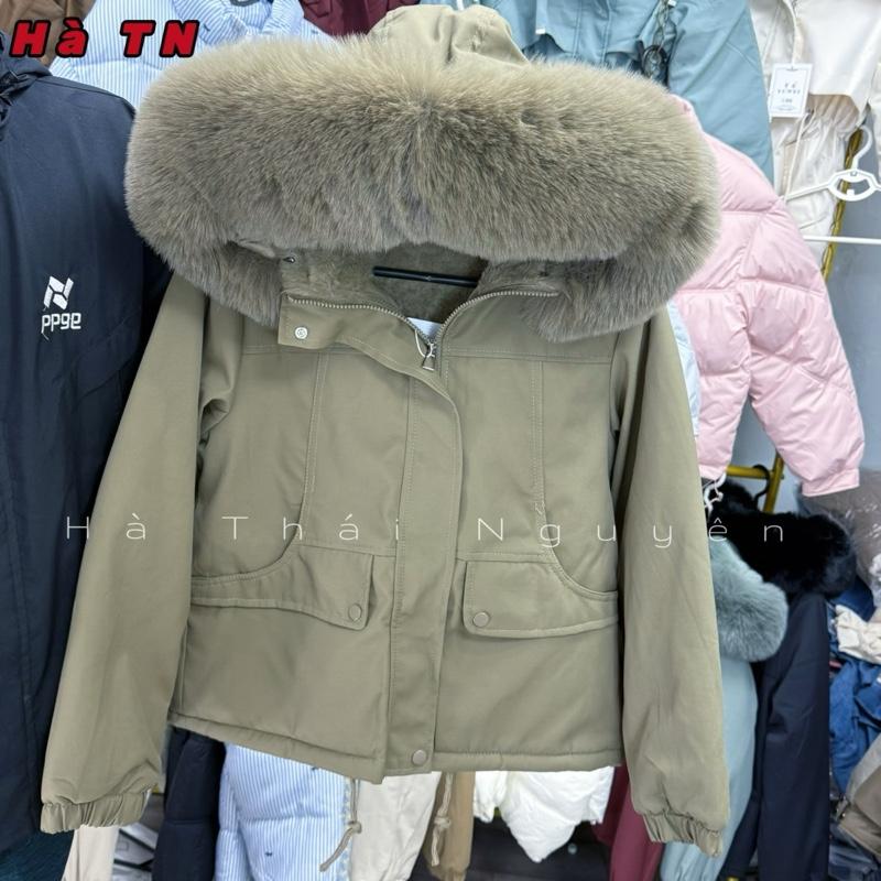  Áo Parka KAKI Dáng Ngắn Mùa Đông Mũ Lông Siêu To Hàng Quảng Châu 2024 Top 