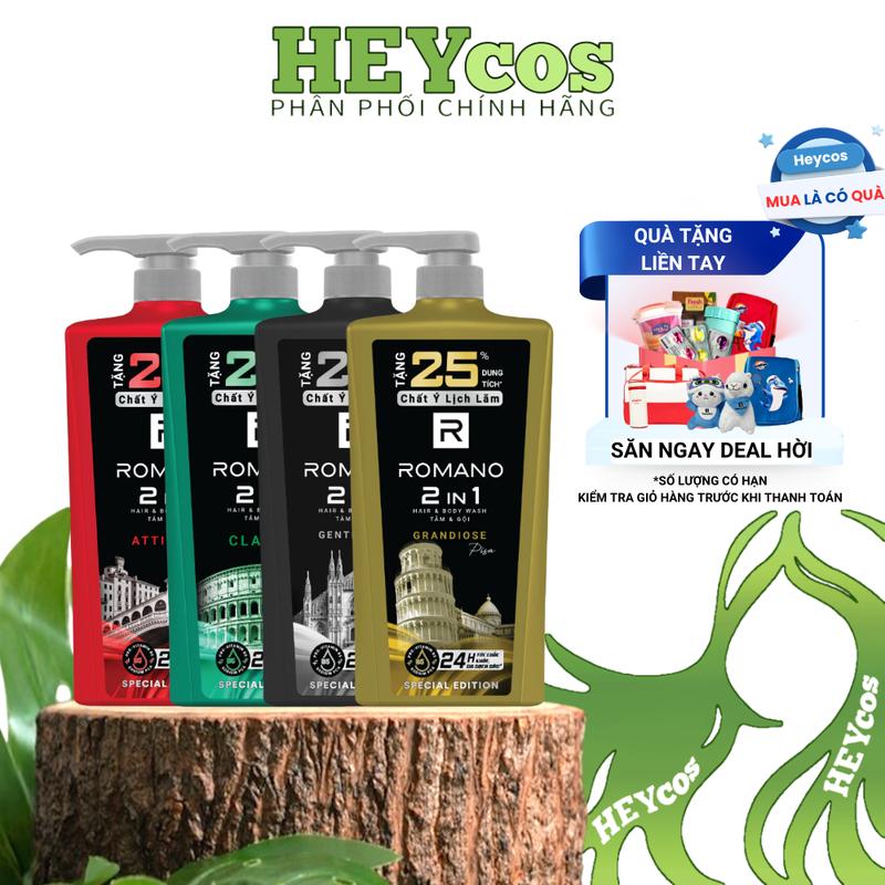 TĂNG 25% Tắm Gội Romano Gentleman 2in1 650g – Hương Nước Hoa Sạch Da & Tóc Dưỡng Ẩm Mượt Mà