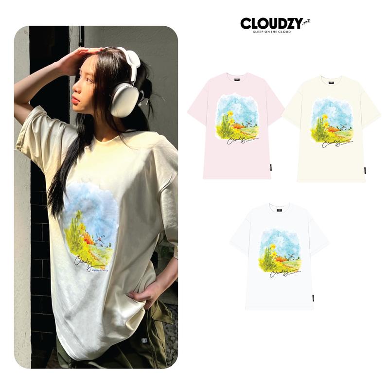 Áo phông local brand nam nữ unisex tay lỡ thun form rộng teen cổ tròn oversize cotton màu đen trắng CLOUDZY LANDSCAPE