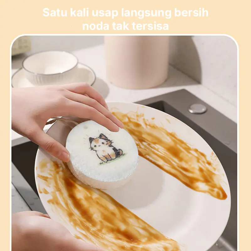 ZOLELE DB01 Spons Pencuci Piring Bubur Kayu Dikompres Sabut Gosok Spons Kain Dapur Anti Lengket 7