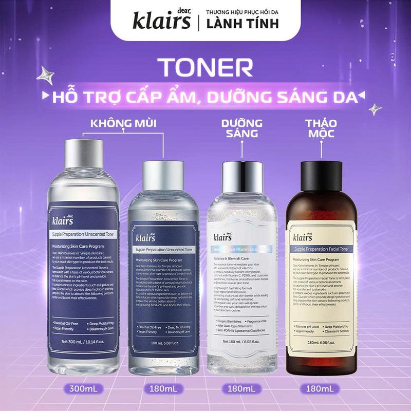 Nước hoa hồng Dear Klairs Supple Preparation Unscented Toner Cấp Ẩm Dưỡng Sáng Da 180ml & 300ml