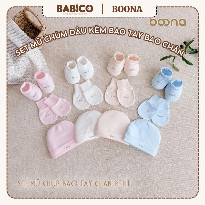 Set Mũ Chùm Đầu Và Bao Tay Chân Phối Màu Cho Bé Sơ Sinh Size 2-5kg Vải Petit Mềm Mại Cao Cấp (Mã Tròn)