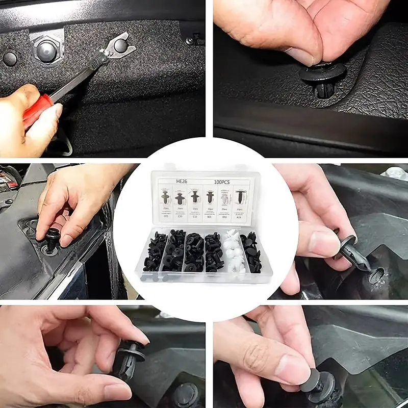 100 clips de fijación automotrices, kit universal para paragolpes, aletas, paneles de puertas y clips de tornillo expansivo interno - Foto 3