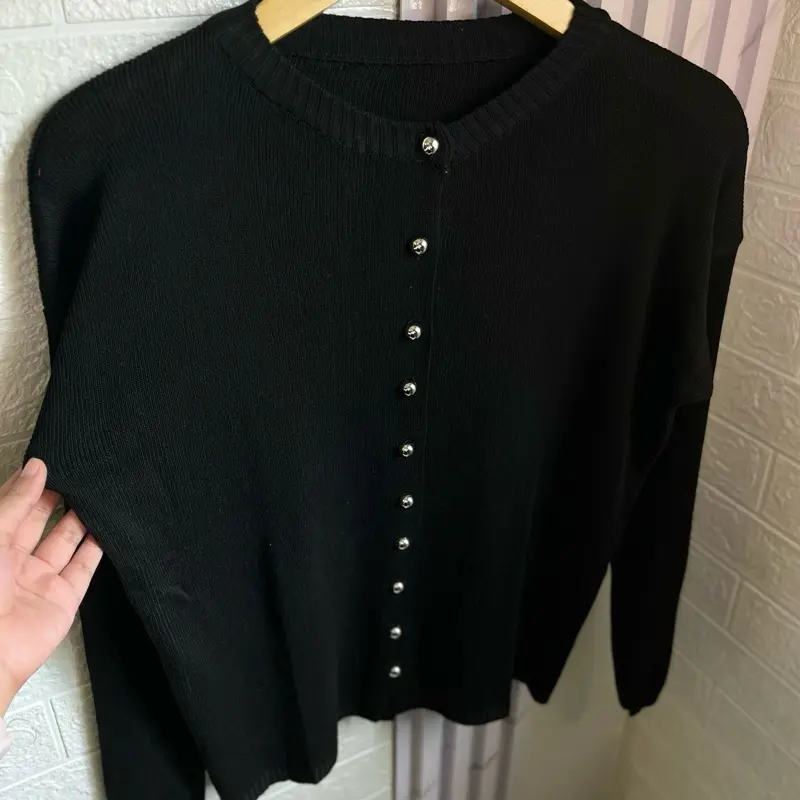 BUTTON CARDIGAN - Knitwear rajut lengan panjang pakaian wanita Kancing Kardigan Outer Baju Atasan Top 4