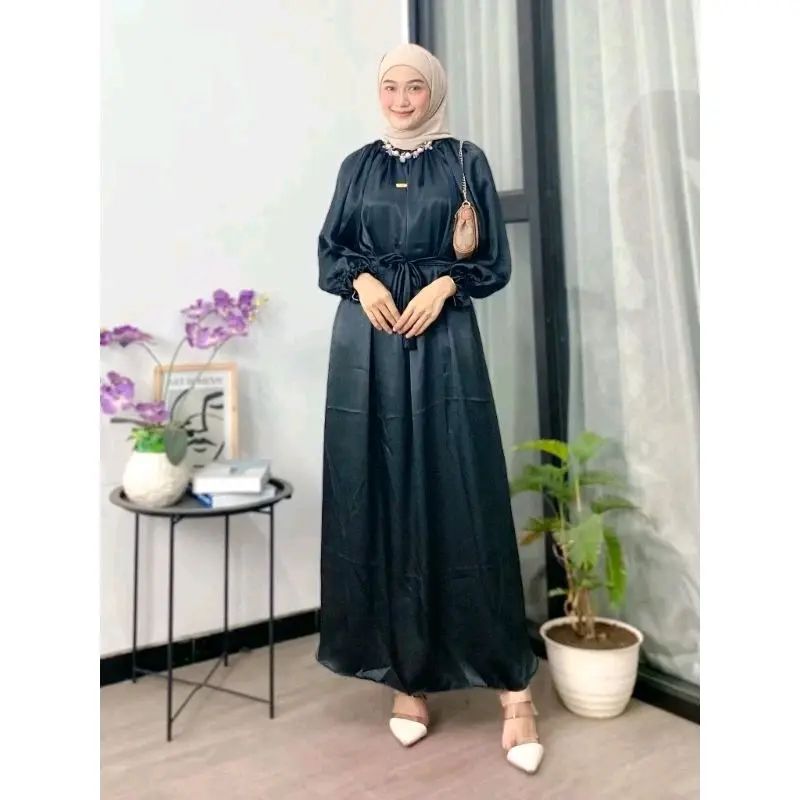 Shahrini Gamis Shimmer shilk Gamis Wanita Terbaru Dres Maxi Mewah Fashion Muslim Polos 3