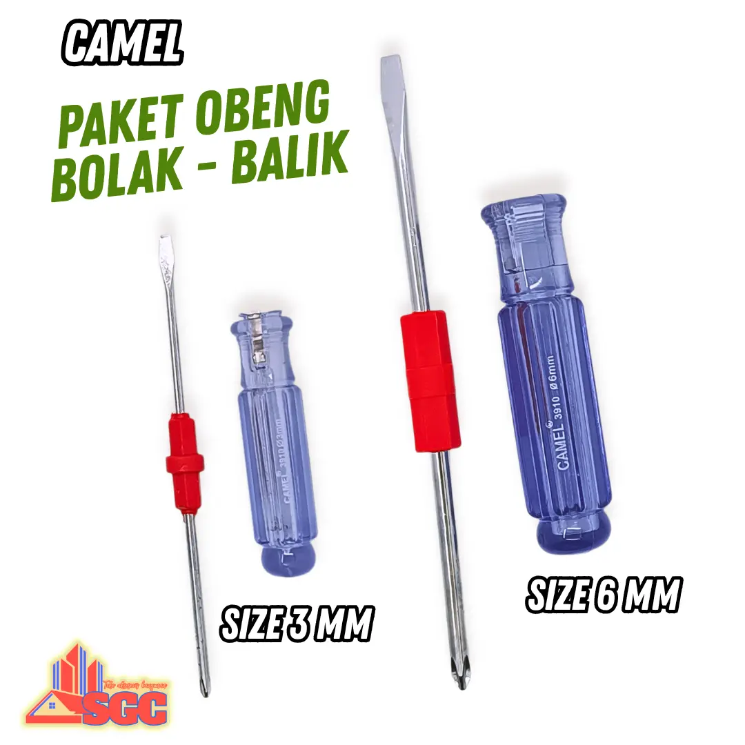 PAKET - Obeng Bolak Balik Camel 2 in 1 Plus Minus Obeng Multifungsi Size 3mm 6mm Double Tip Screwdriver