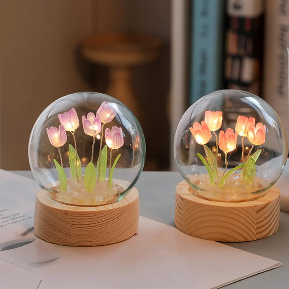 Lampu Malam Tulip, Buatan Tangan, Saiz Kecil, Lampu Bunga, Bahan DIY, Sesuai untuk Hiasan Bilik, Teman Wanita