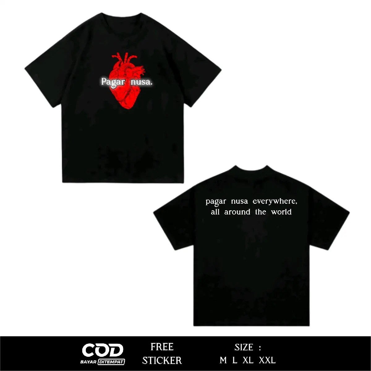 Kaos Oversize Reflektif Pagar Nusa Everywhere All Around The World Motif Jantung