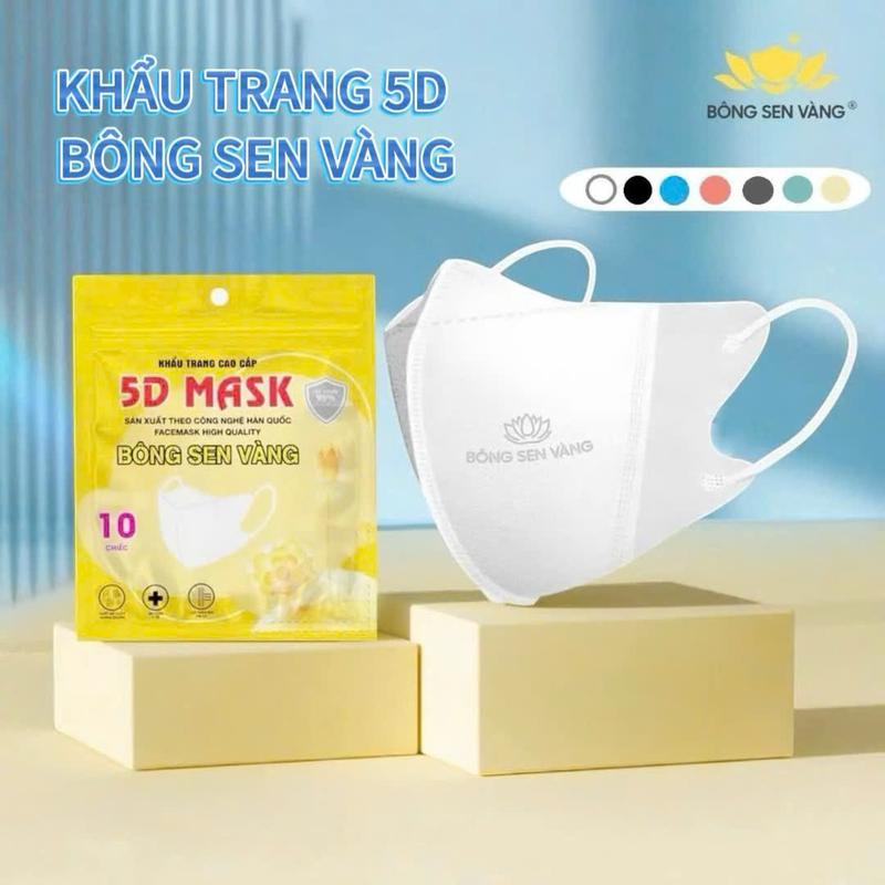Khẩu trang 5D Bông Sen Vàng, thương hiệu VN uy tín, 3 lớp vải