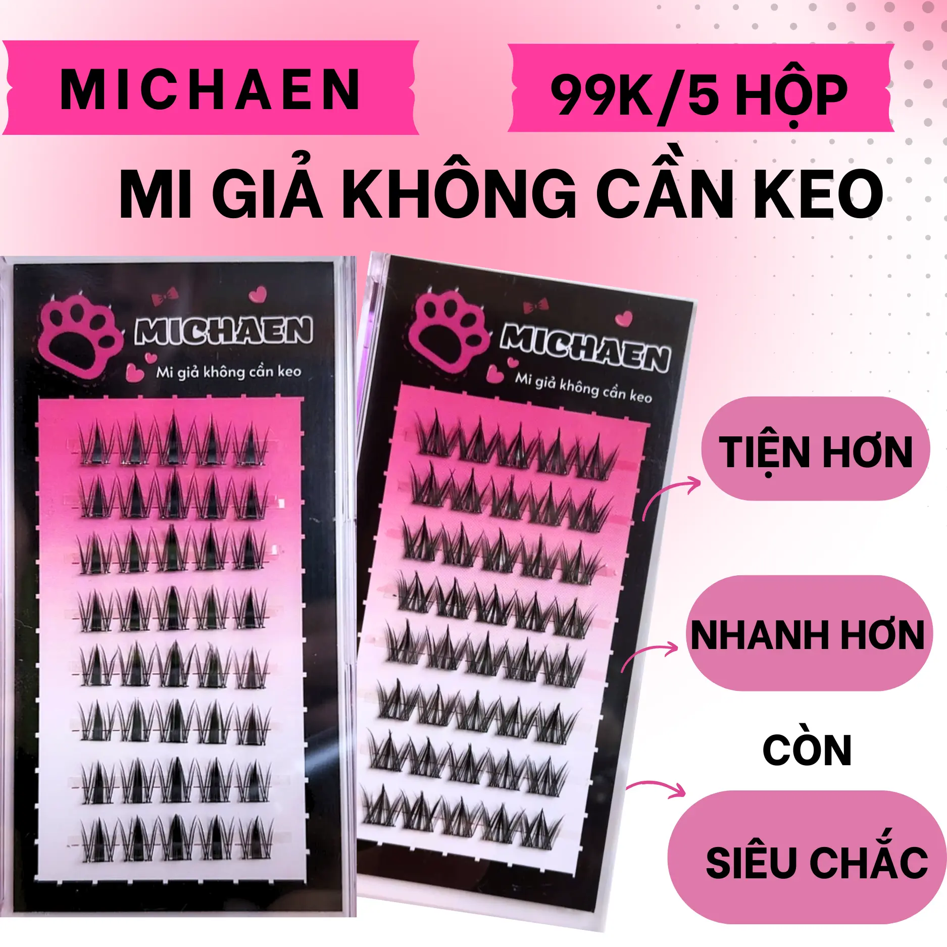 (99K/5 Hộp) Mi Giả Có Keo Sẵn Michaen Lông Mi Giả Công Nghệ Mới Sẵn Keo