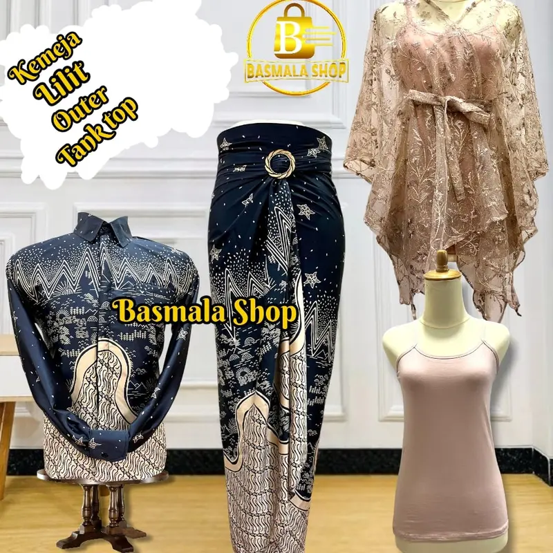 couplean satu set lengkap dengan kemeja lengan panjang atasan outer pita dan inner tank top serta bawahan lilit batik kekinian untuk acara kondangan wisudah dan lain nya 6