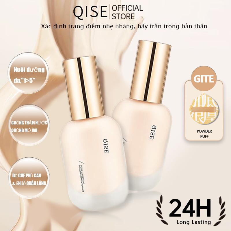  COD  qise Kem nền dạng lỏng kiểm soát dầu  24 giờ + Quà tặng kem che khuyết điểm lì bền màu cushion nước phấn nen nang cap 