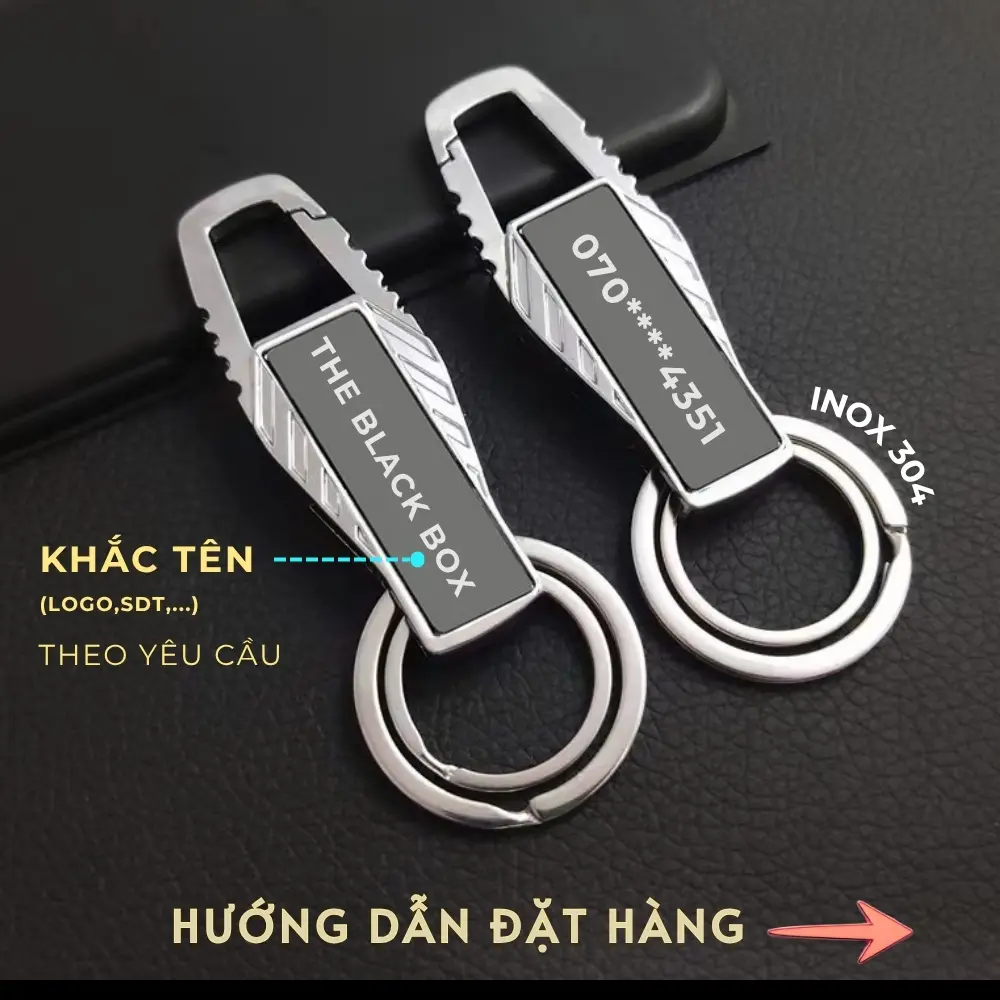 [KHẮC TÊN] Móc Chìa Khóa THE BLACK BOX- Móc Chìa Khoá Inox 304, Mẫu Mã Basic- Phụ Kiện Treo Chìa Khoá Không Gỉ-MK01