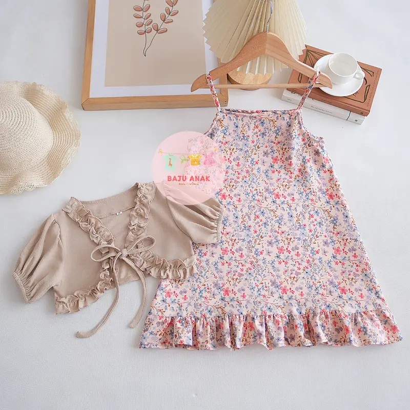 Baju Anak Perempuan - Oneset Anak Yuwari Motif Flora 2 in 1 Terlaris / Fashion Dress Anak Perempuan & Outer Korean Style Terbaru 2