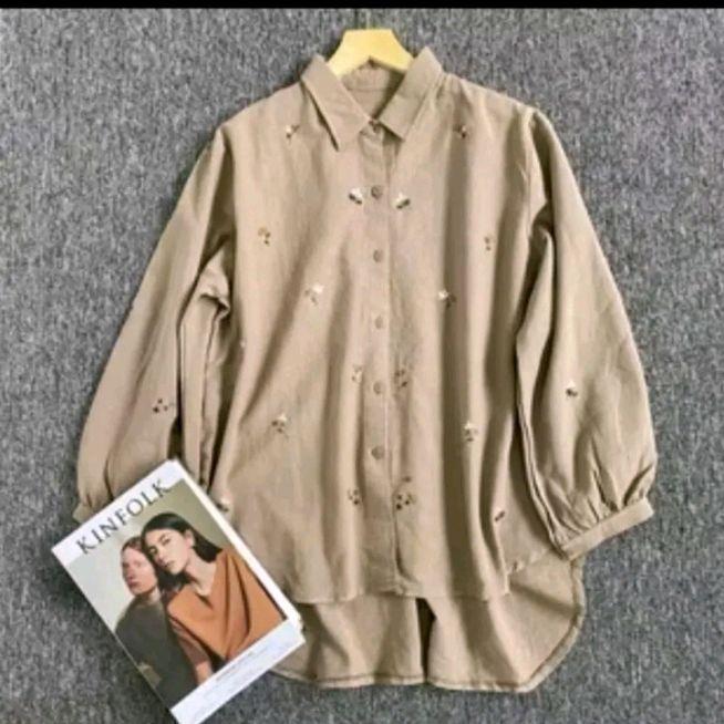 Valynia Top Blouse Bordir | Kameja Atasan Wanita | Kameja Bouse Kekinian Remaja Casual Outfit Bahan Linen Rami 2