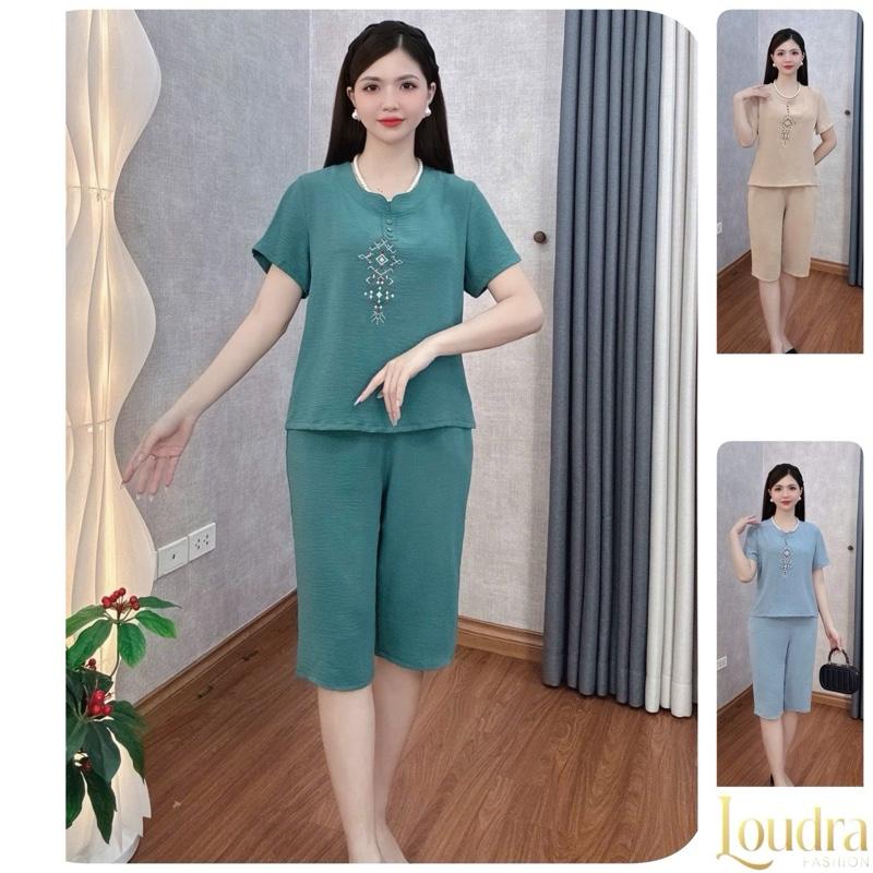 Bộ đồ trung niên đồ bộ mặc nhà Loudra shop b39 đồ bộ tặng mẹ quần lửng áo cộc hàng đũi hàn Top Tím Nữ Women