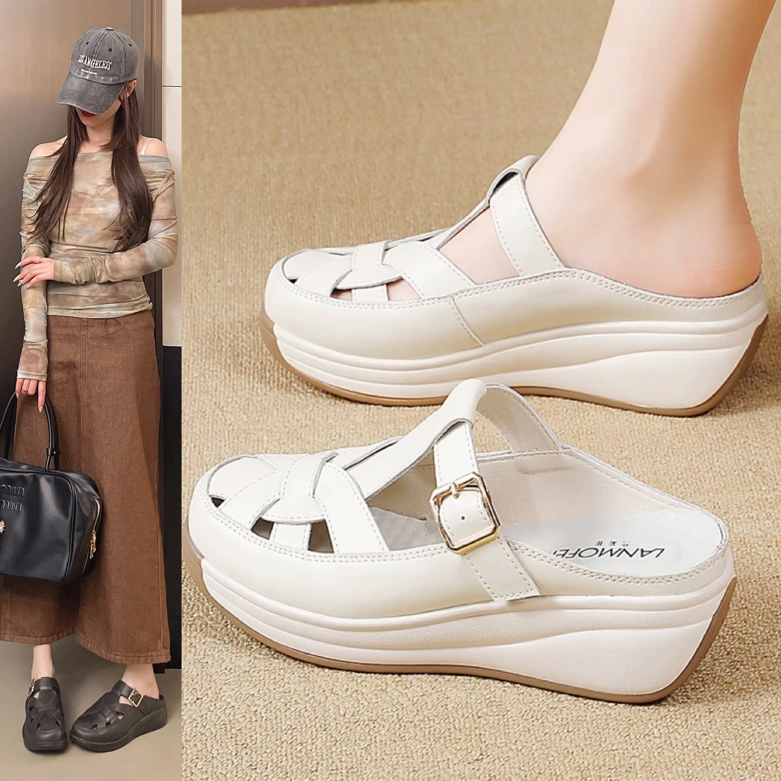 2025 New Korean Design High-end Thick Bottom Sandals for Women Closed Flipflops Walking Shoes Makapal Girl Footwear Comfort Height Increasing Slippers