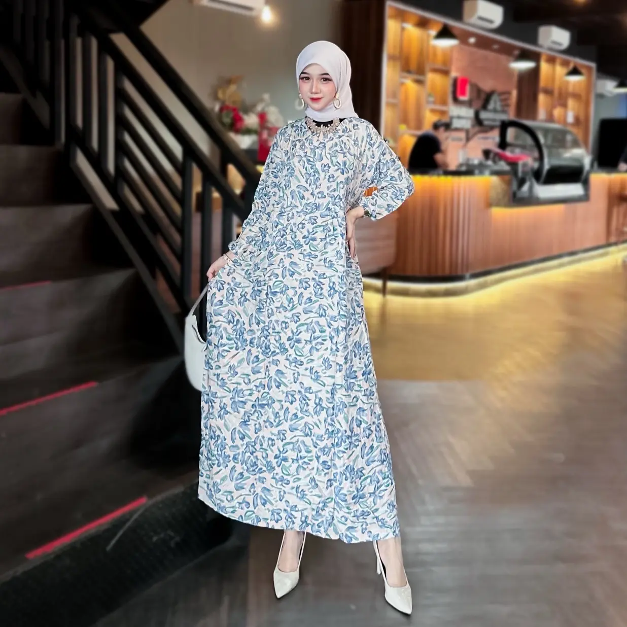 Midi dress motif terbaru gamis homedress kekinian rayon