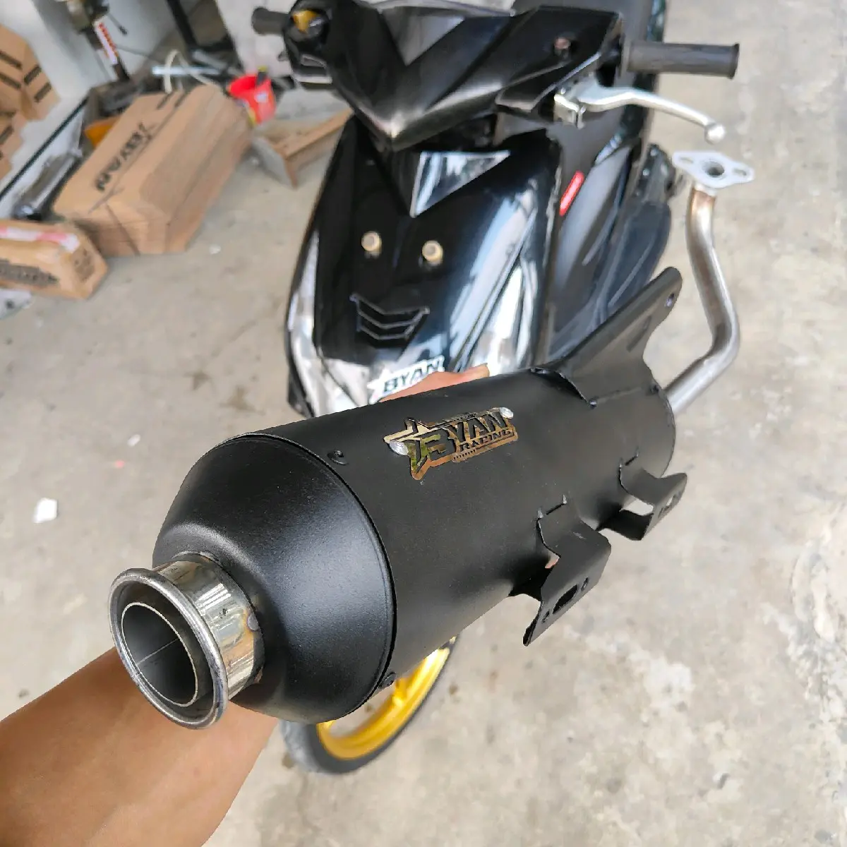 Knalpot Byan Racing Moncong CINCIN Sarteng Beat Vario 125 / 150 Mio PCX 160 Aerox Nmax Scoopy sarangan Setengah  Motorcycle Foto Mesin Tabung