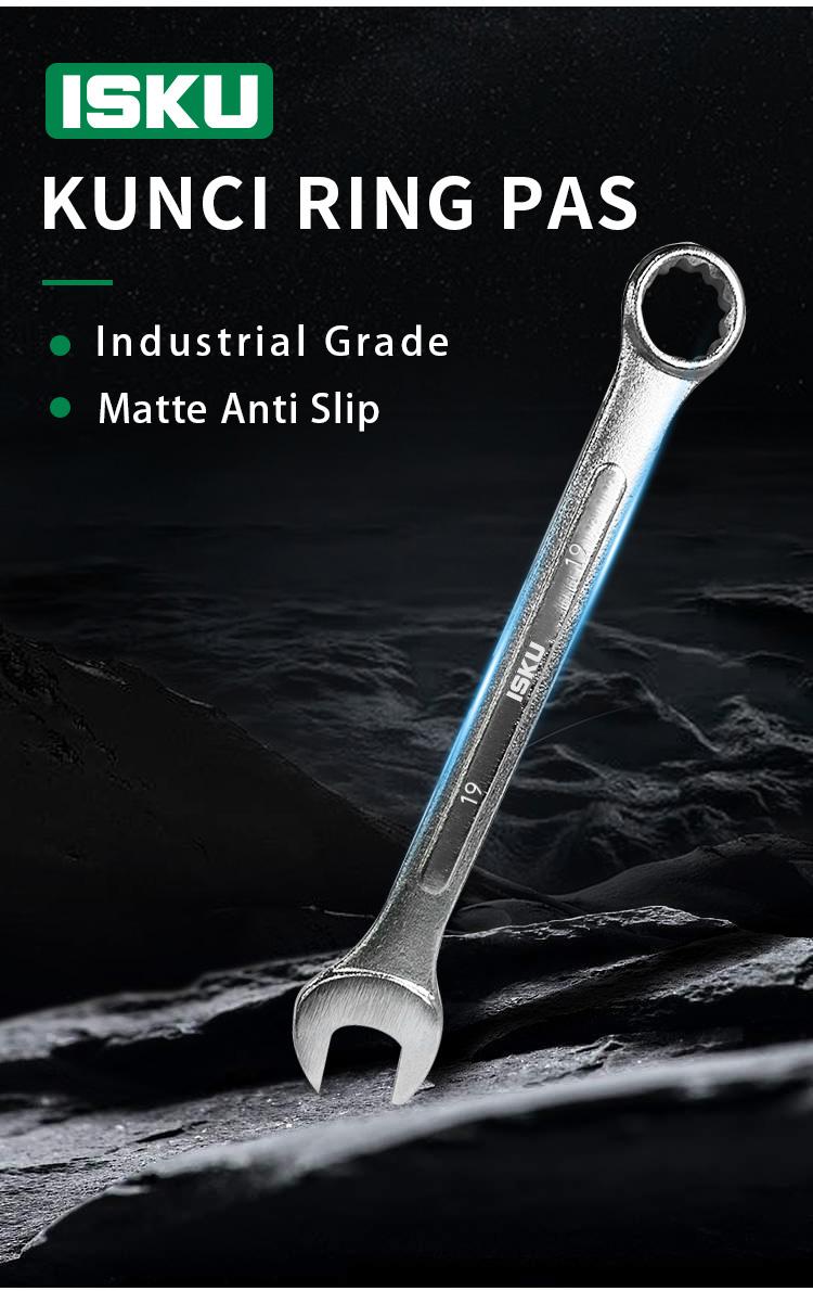 ISKU Kunci Ring Pas Set 8-24mm Combination Spanner Wrench Bahan Cr-v Kombinasi Ring dan Kunci Pas 8/9/10/11/12/13/14/15/16/17/18/19/20/21/22/23/24mm Multifungsi Bahan Chrome Vanadium Steel