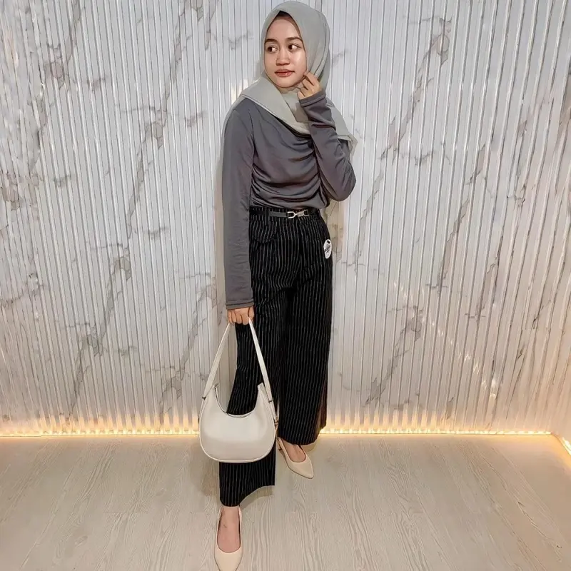 NFS - Oro Pants Stripe Bangkok - Celana Wanita Nyaman Anti Kusut - Celana Panjang Korean Style - Celana Panjang Formal Highwaits Wanita Casual Kekinian 7
