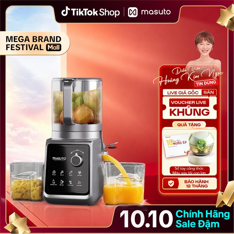 Máy Ép Chậm, Máy Ép Trái Cây Toàn Năng 8in1 Masuto MSPrimeUltra 150W - Dung tích 2,2L - Ống Tiếp Cực Đại 156mm, Ép Kiệt 99%, Bảo hành 12 tháng