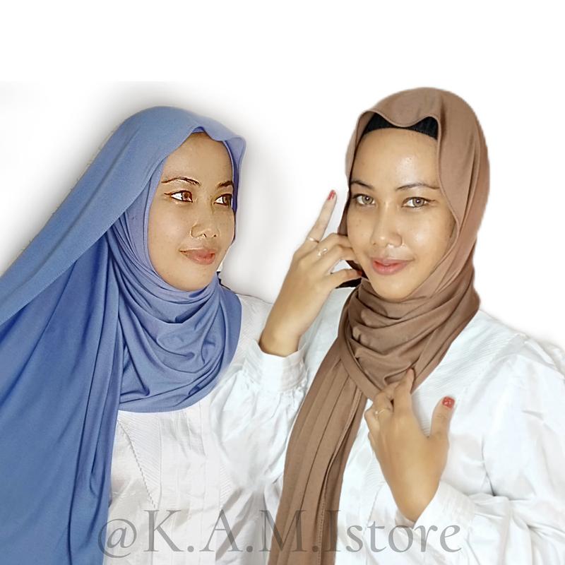 Aurellie pashmina kaos meleyot jersey premium Kerudung Muslim Jilbab Instan 0