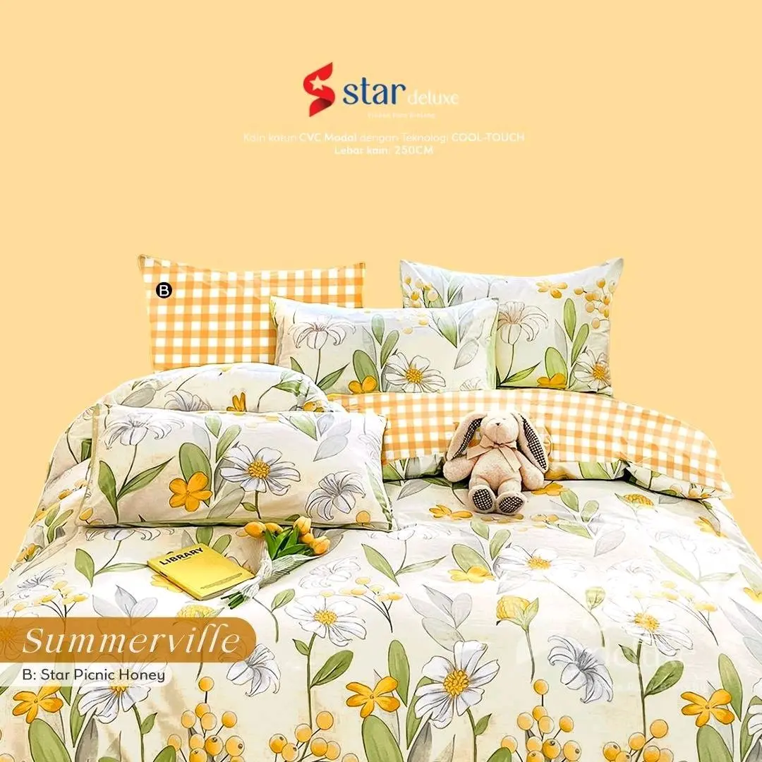 Sprei Set Karet  Katun Lokal STAR Motif Summerville  Uk.90|100|120|140|160|180|200