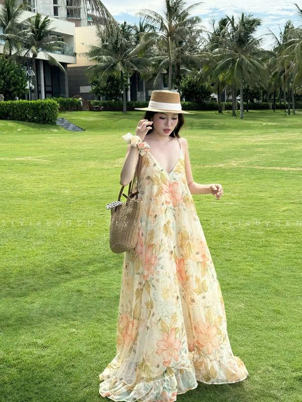    Tặng Kèm Buộc Tóc   Váy Hoa Dáng Dài Chất Tơ Mềm 2 Lớp Dành Cho Nữ Sang Chảnh by T.LINH STORE 68 