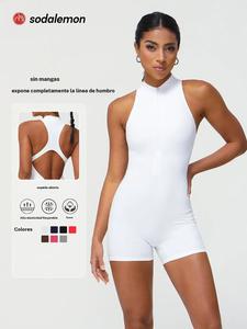 Mono de mujer de color sólido y ajuste ceñido, sin mangas con media cremallera y espalda descubierta, mono de yoga/fitness de alta elasticidad, para todas las estaciones