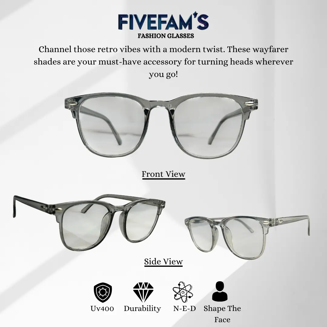 Kacamata Wayfarer Grey Frame Lensa UV400 - Eyewear Wayfarer by Fivefam's  Sunglasses Retro Vintage Glasses Plastic