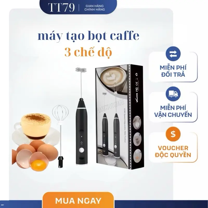 (Tặng kèm dây sạc) Máy tạo bọt cà phê , máy đánh trứng thiết kế nhỏ gọn 2 đầu đánh