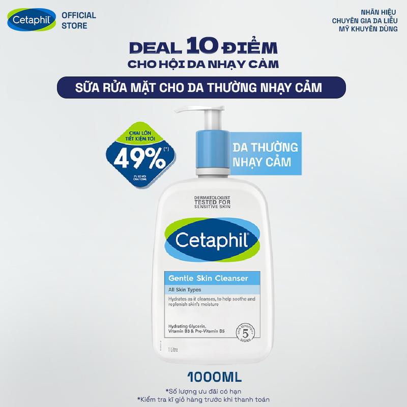 Sữa rửa mặt dịu lành cho da nhạy cảm CETAPHIL GENTLE SKIN CLEANSER 1000ML
