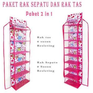 Lemari Lipat Set Gantung 2 IN 1 ( Rak Tas ,Rak Sepatu) Rak hijab / Rak jilbab gantung Karakter