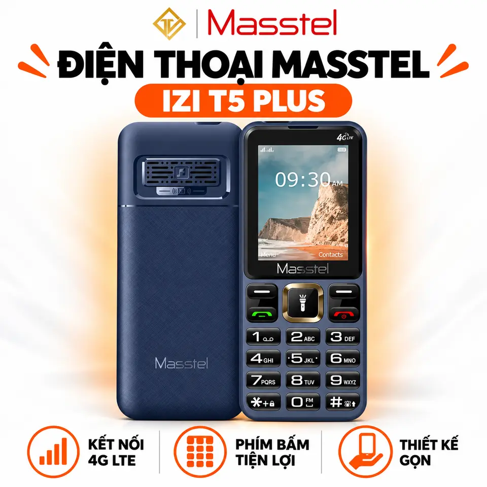 Điện thoại Masstel T5 Plus - Màn hình lớn 2.4 inch , Pin bền 2300mah, Nghe gọi rõ - Hàng chính hãng