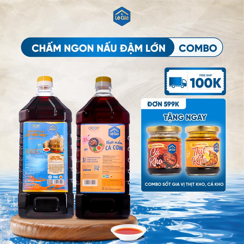  Chấm ngon - nấu đậm   Combo nước mắm cốt đặc biệt 2L + cá cơm 2L  