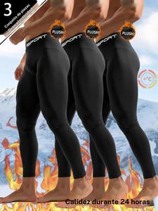 Set de 3 piezas de leggings térmicos de invierno para hombre – Pantalones de compresión cálidos de vellón suave, diseño ajustado elástico, ideales para correr, gimnasio, senderismo, esquí y entrenamiento en clima frío