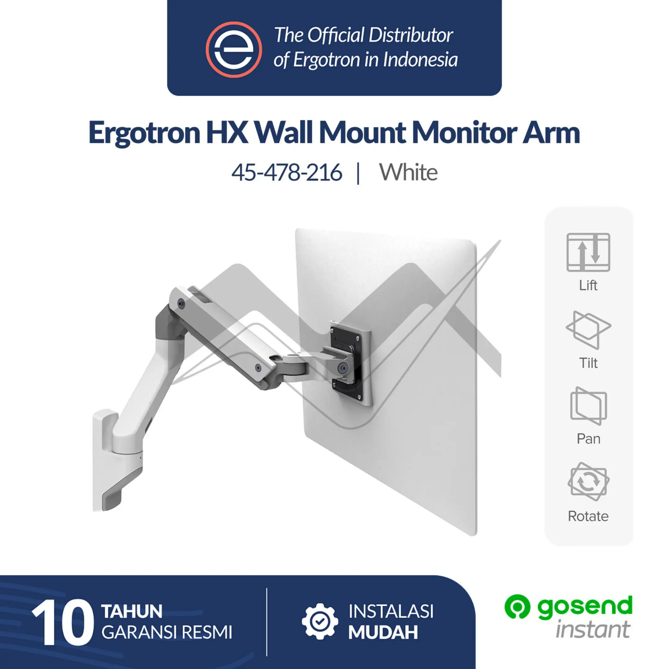 Ergotron HX Wall Mount Monitor Arm - White (45-478-216)