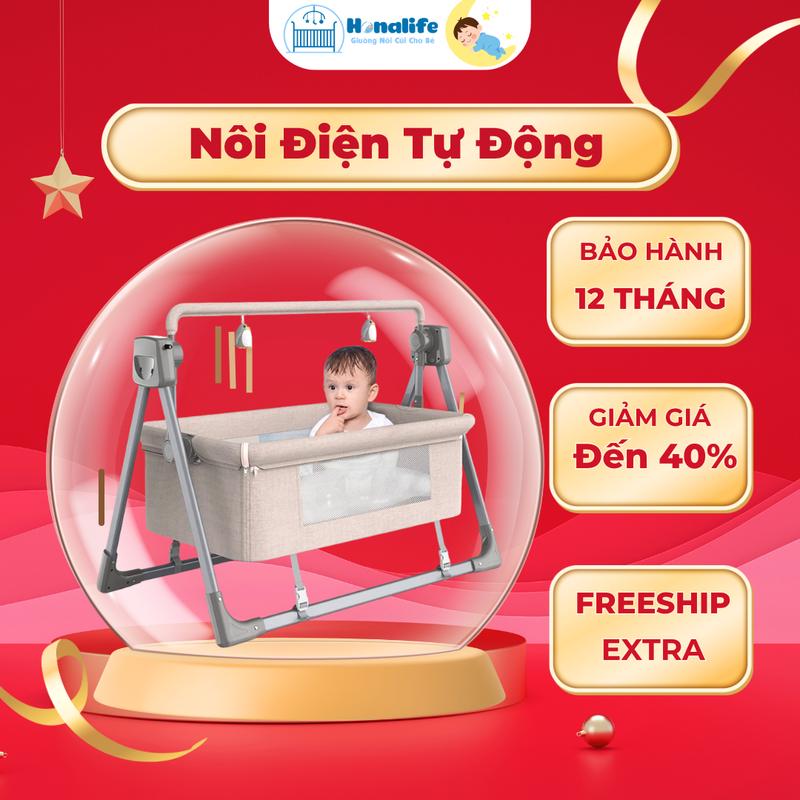 Nôi điện đưa tự động cho bé Honalife 3 chế độ hẹn giờ 5 cơ chế đu đưa điều khiển từ xa phát nhạc bluetooth cho bé dưới 36 tháng tuổi