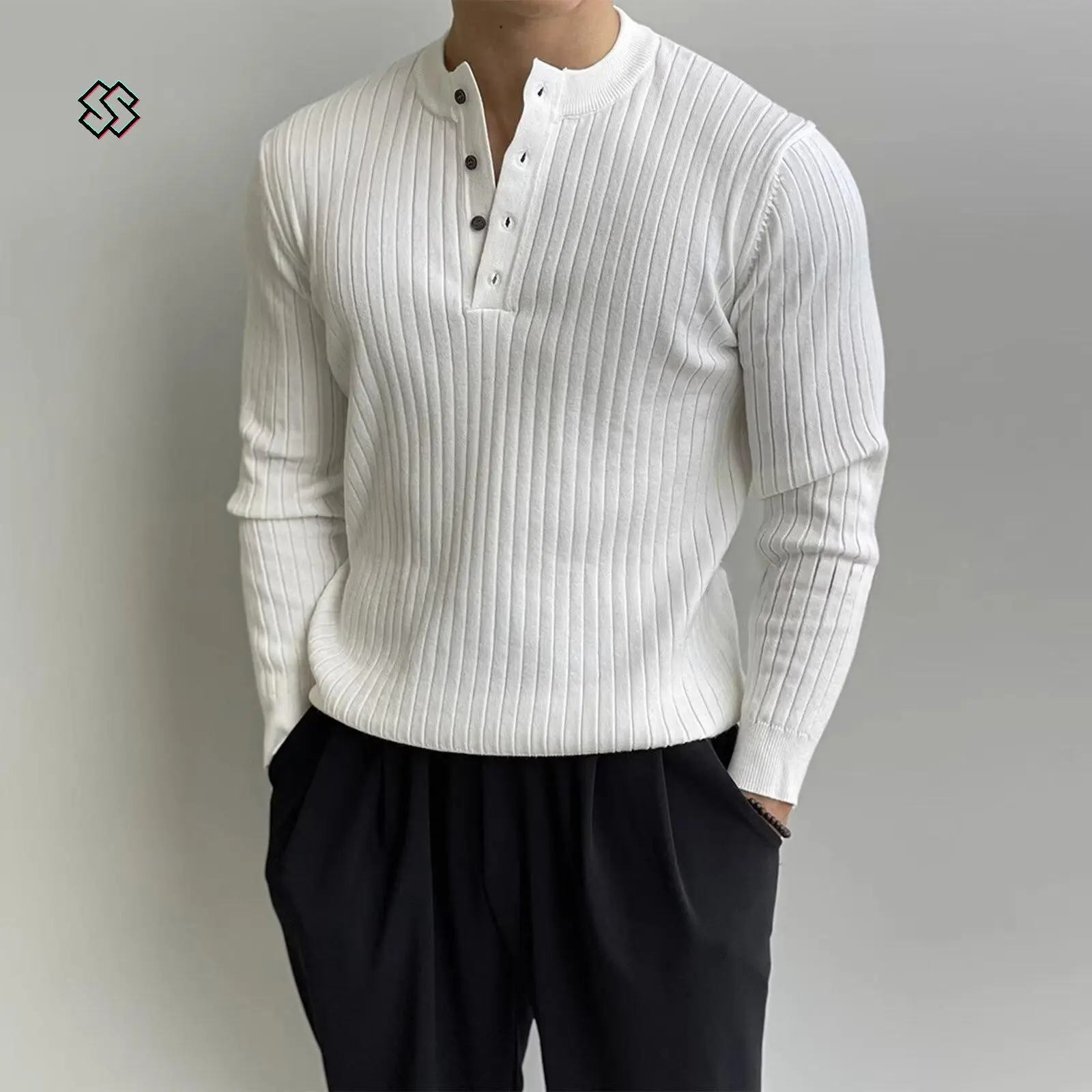 Sweater Leher Bulat, Gaya Korea, Lengan Panjang, Atasan Baju Lapisan Berkait, Warna Pepejal, Sesuai untuk Musim Luruh, Gaya Hong Kong, Boleh Dipakai Di Dalam, B152, [COD]