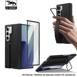 D-WINR Casing HP Case Kick Stand Premium Plus Screen Protector untuk Samsung Z FOLD 3 4 5 6 7 Hardcase 360° Anti Shock Magnetik dengan Grip Elastis dan Pelindung Layar 9H - Ponsel Handphone Case