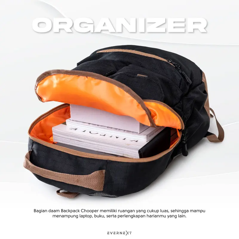 EVERNEXT Ransel Laptop Backpack Chooper Tas Punggung Pria Outdoor Sekolah Pria Kuliah Wanita 5