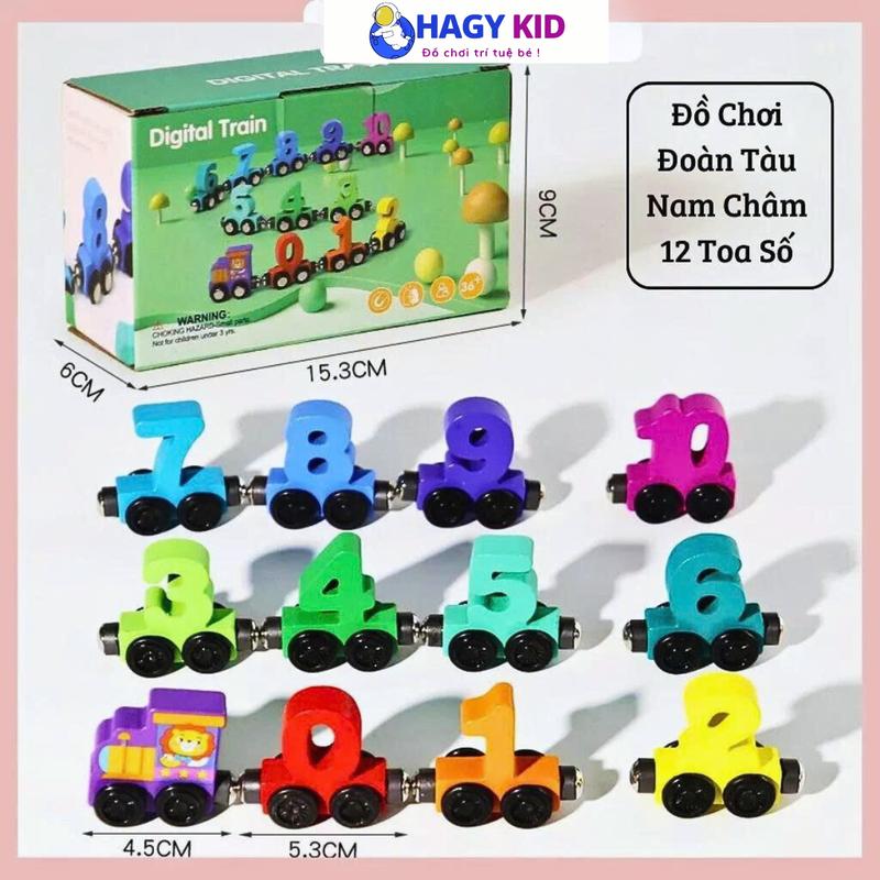 Đồ Chơi Đoàn Tàu Kéo Số Nam Châm 12 Toa Hagykid Giáo Dục Sớm Cho Trẻ,Đoàn Tàu Kéo Nam Châm Cho Bé Phát Triển Tư Duy