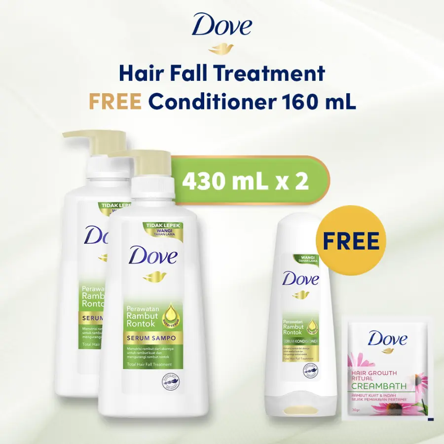 [BUY 1 FREE Conditioner 160ml + Creambath 30g] Dove Shampo Perawatan Rambut Rontok Sampo 430ml Isi 2