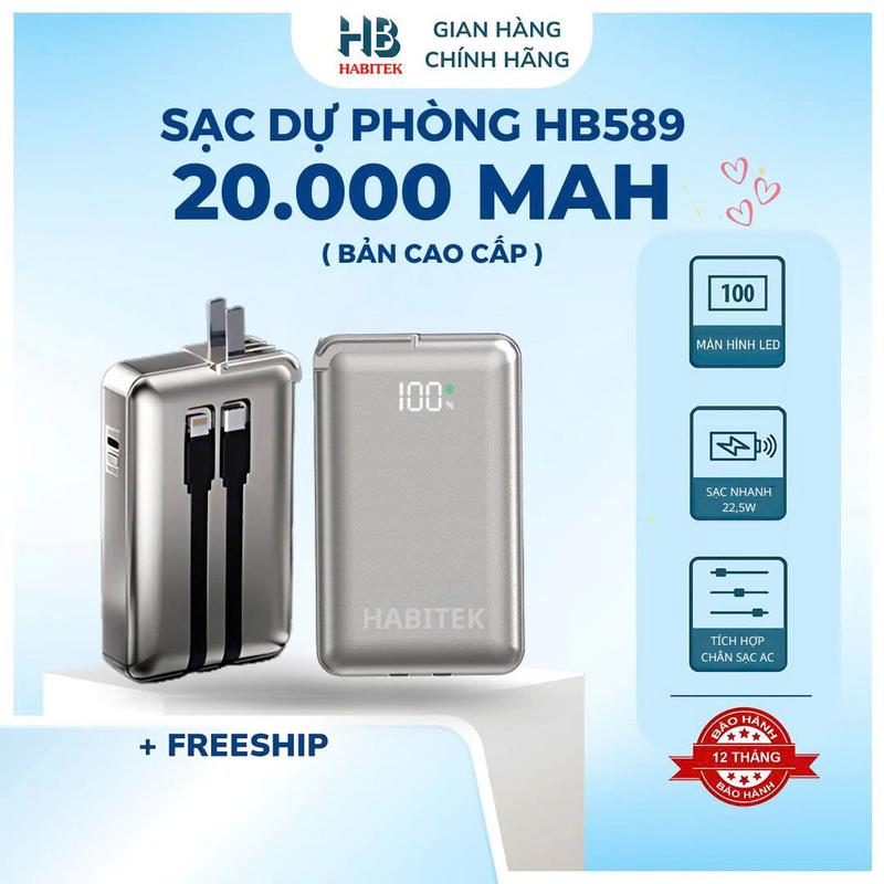  Sạc Dự Phòng HB589 Habitek  20.000MAH Sạc Nhanh 22,5W  Tích Hợp 2 Cổng Sạc và Chân Sạc AC  Bảo Hành 12 Tháng  1 Đổi 1 Trong 1 Tháng Đầu Tiên Bời Bất Cứ Lý Do Gì  