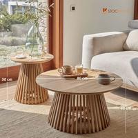 Gambar Stockayu.id - Coffe Table Tamu Jari Jari Kayu Jati Meja Kopi Bulat Minimalis CT002 Furniture Asli - 1 Meja 50x50x55 cm, Natural dari Stockayu.id Kab. Jepara 2 Tokopedia