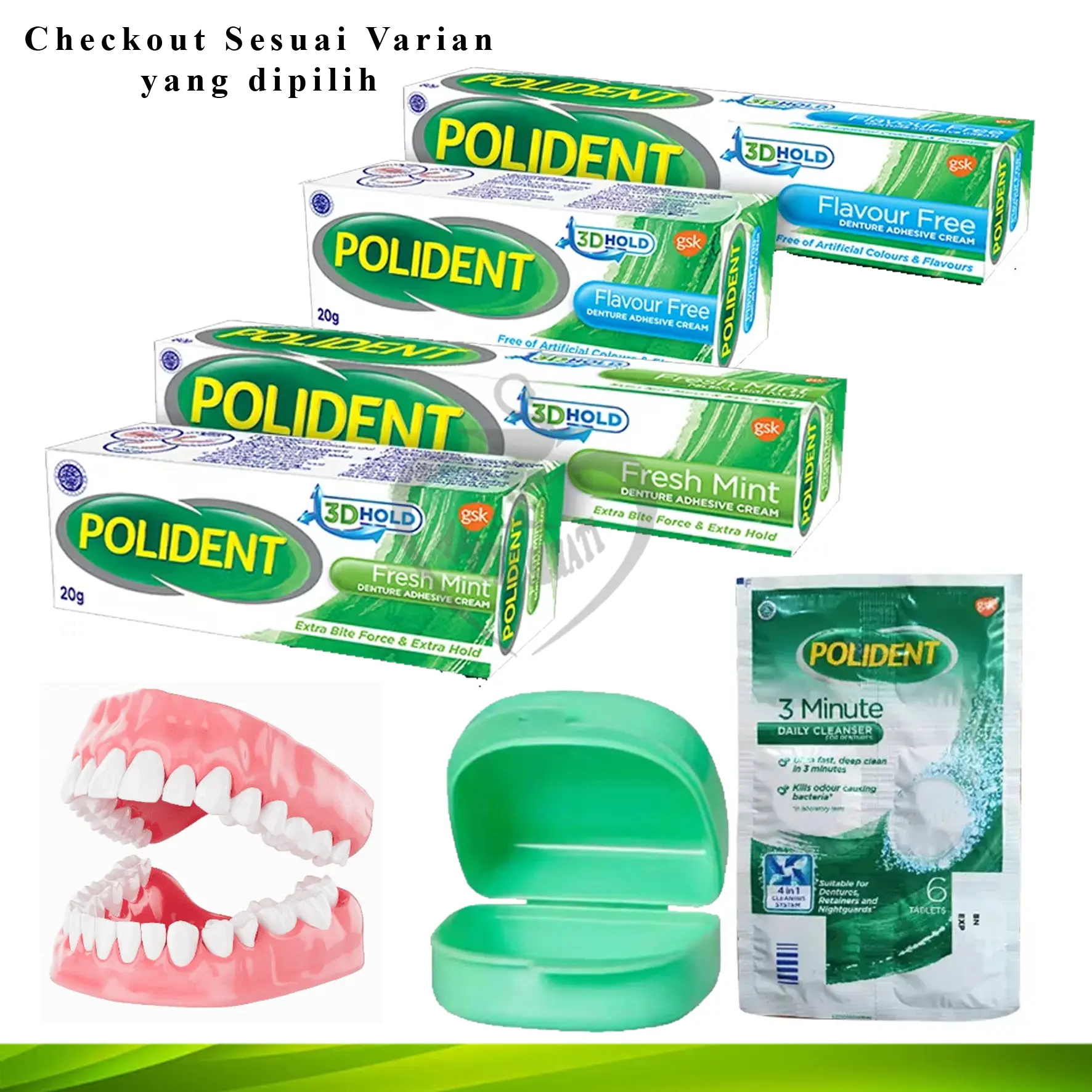 Polident All Variam Cleanser Lem Gigi Tempat Gigi Palsu Original